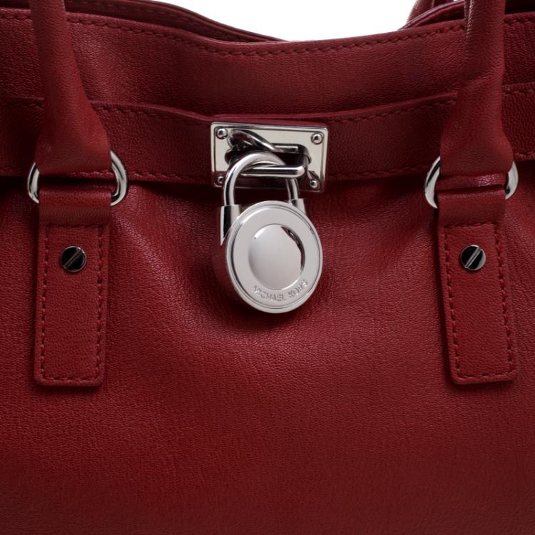 Pre Owned Michael Kors Red Leather Large Hamilton Tote 