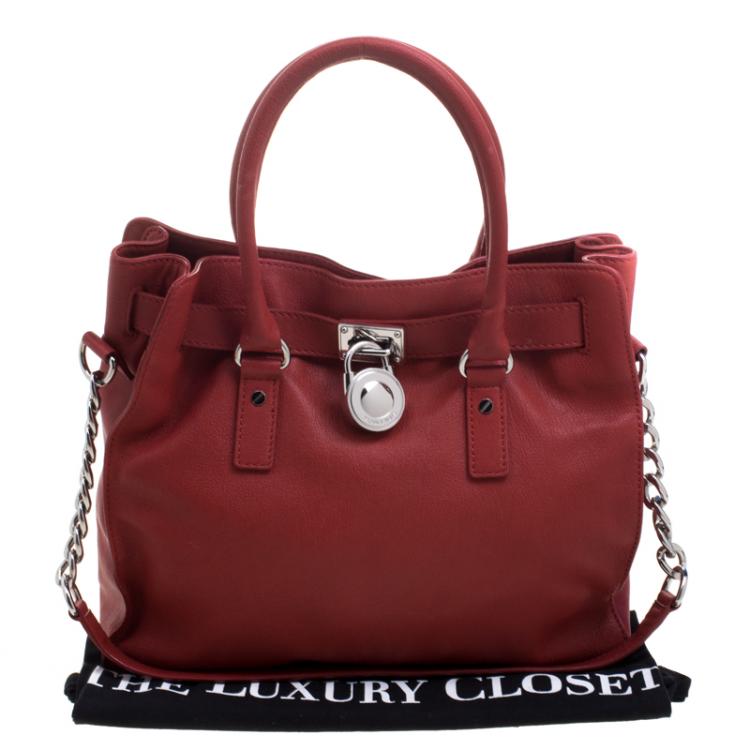 Pre Owned Michael Kors Red Leather Large Hamilton Tote 