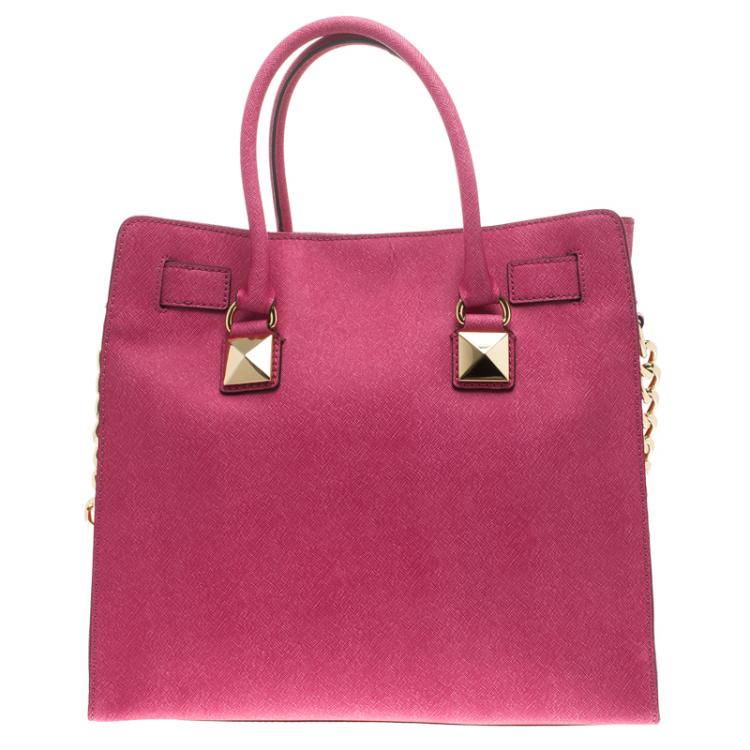 Pre Owned Michael Kors Pink Leather Large Studded Hamilton Tote