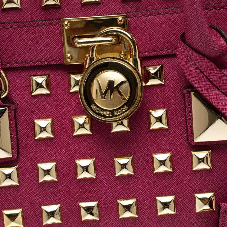 Pre Owned Michael Kors Pink Leather Large Studded Hamilton Tote