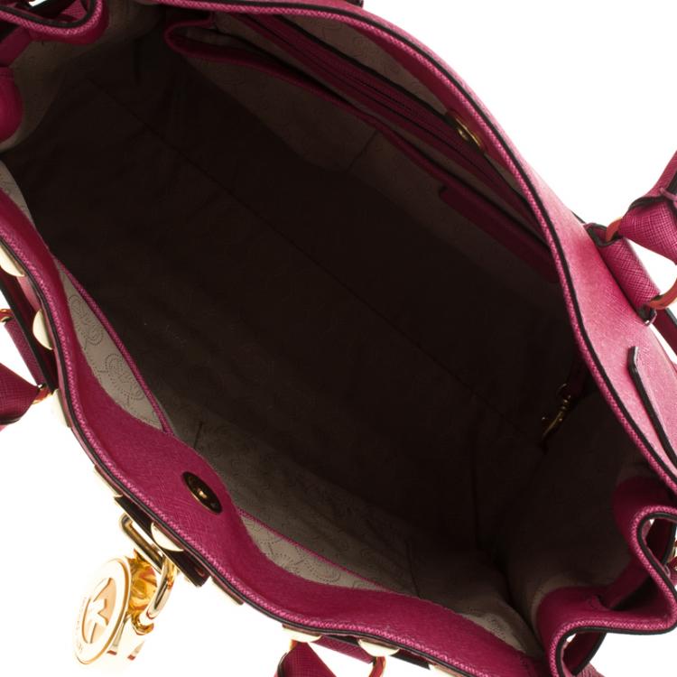 Pre Owned Michael Kors Pink Leather Large Studded Hamilton Tote