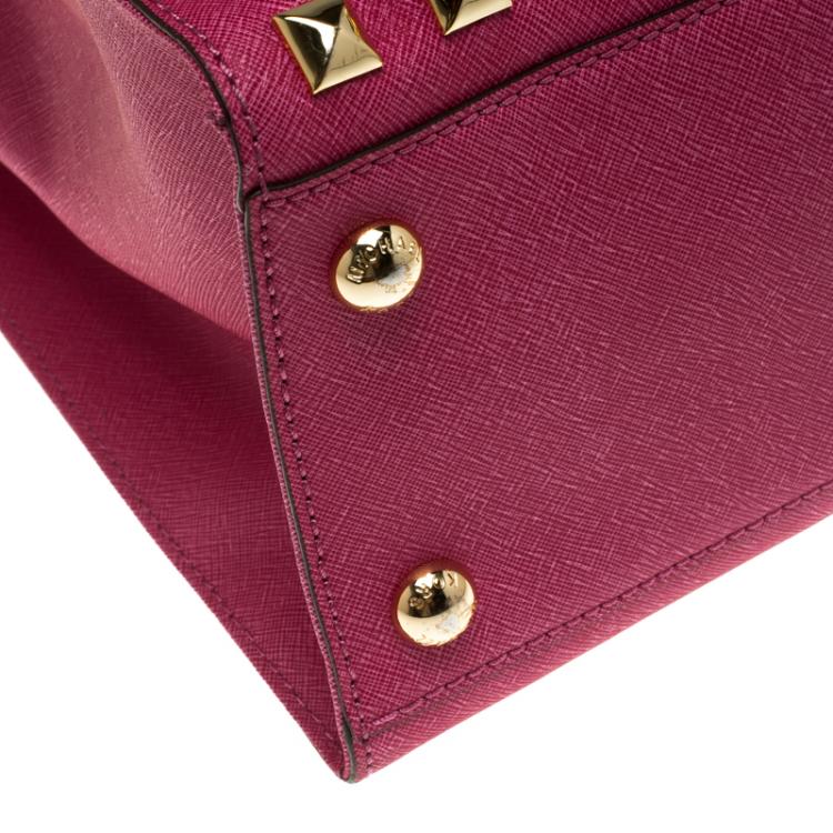 Pre Owned Michael Kors Pink Leather Large Studded Hamilton Tote