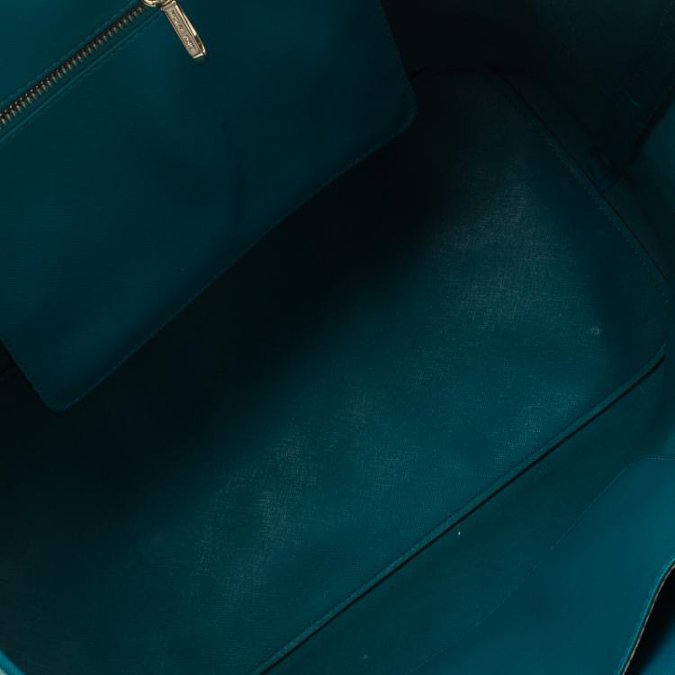 Pre Owned Michael Kors Teal Blue Saffiano Leather Jet Set Shopping Tote
