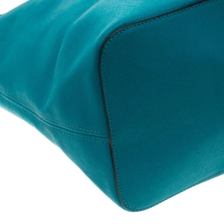 Pre Owned Michael Kors Teal Blue Saffiano Leather Jet Set Shopping Tote