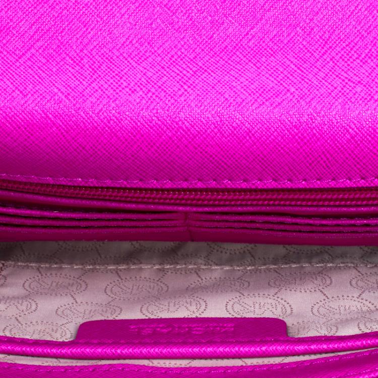 Pre Owned Michael Kors Pink Leather Lana Clutch