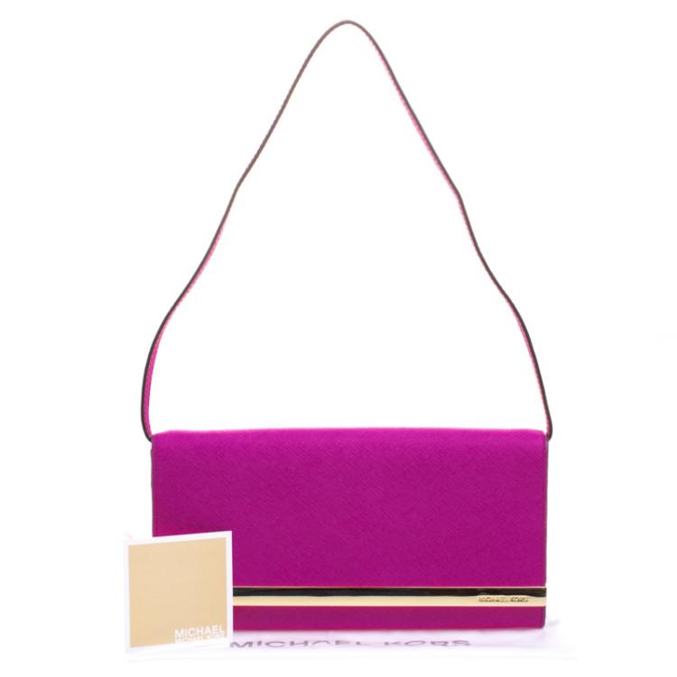 Pre Owned Michael Kors Pink Leather Lana Clutch