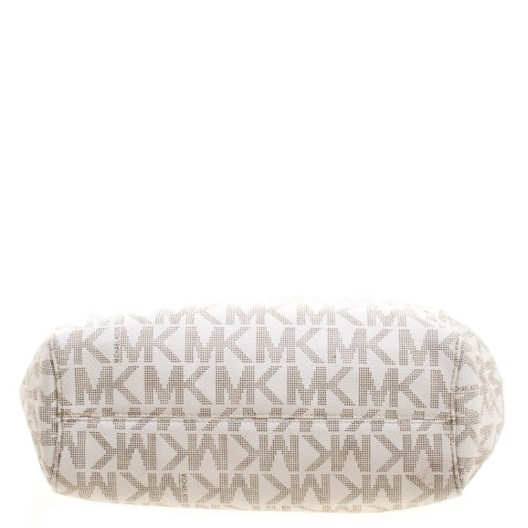 Pre Owned Michael Kors Cream Leather Jet Set Travel Chain Shoulder Bag