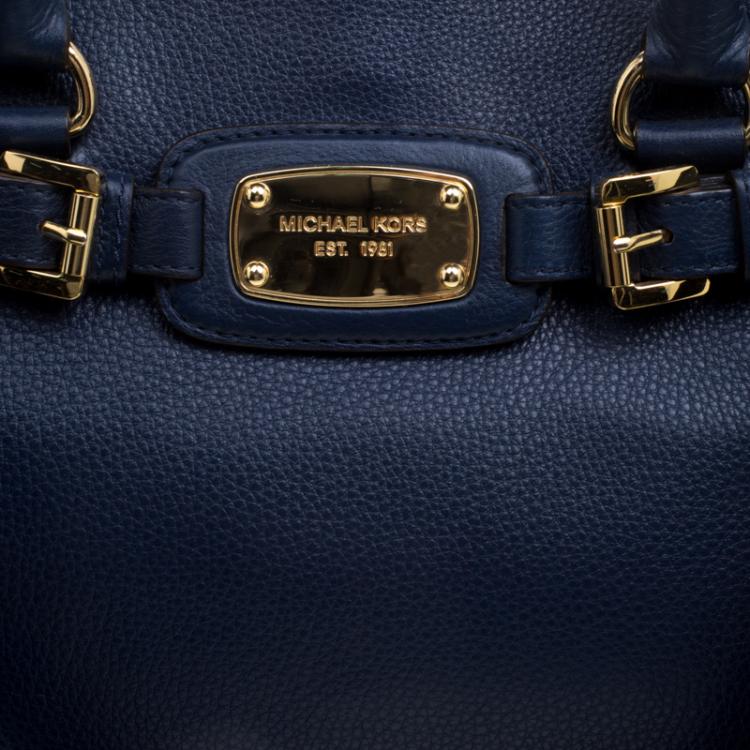 Pre Owned Michael Kors Navy Blue Leather East West Hamilton Tote