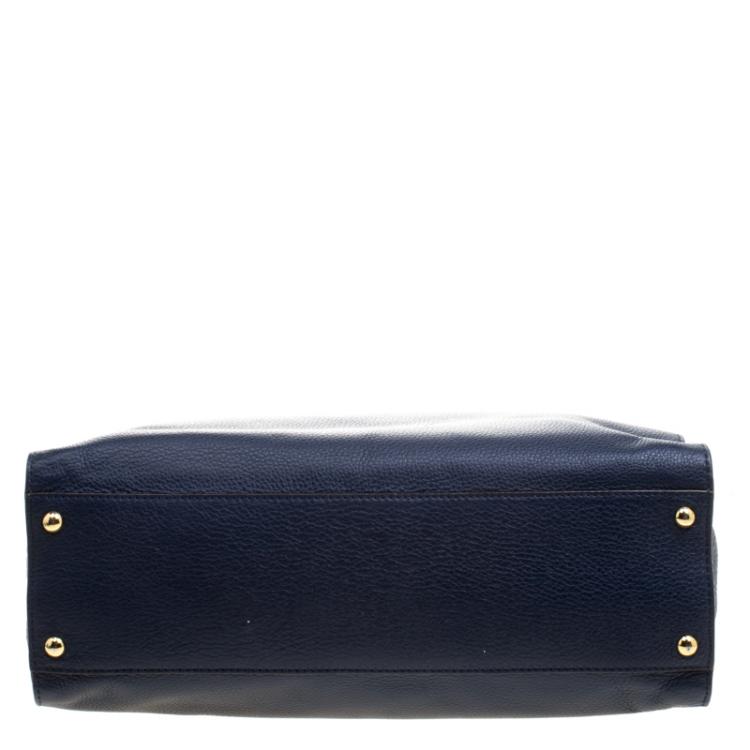 Pre Owned Michael Kors Navy Blue Leather East West Hamilton Tote