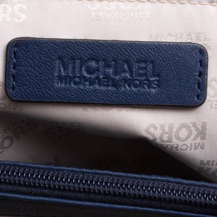 Pre Owned Michael Kors Navy Blue Leather East West Hamilton Tote