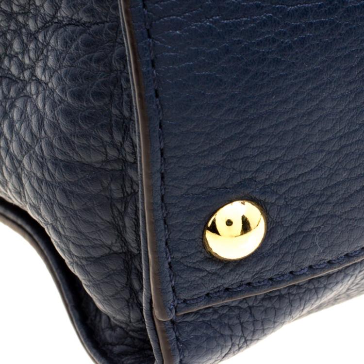 Pre Owned Michael Kors Navy Blue Leather East West Hamilton Tote