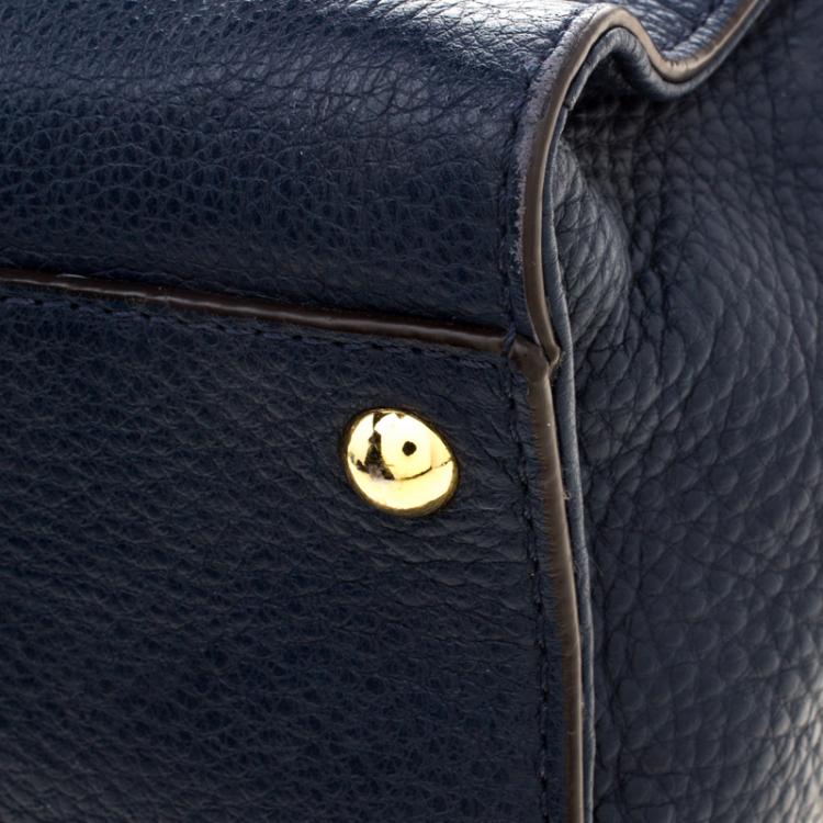 Pre Owned Michael Kors Navy Blue Leather East West Hamilton Tote