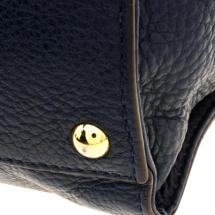 Pre Owned Michael Kors Navy Blue Leather East West Hamilton Tote