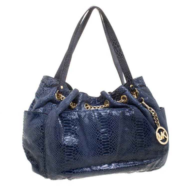 Pre Owned Michael Kors Blue Python Embossed Leather Jet Set Chain Tote
