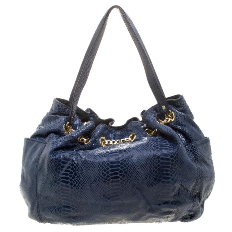 Pre Owned Michael Kors Blue Python Embossed Leather Jet Set Chain Tote