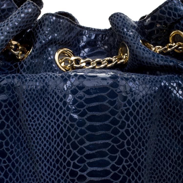 Pre Owned Michael Kors Blue Python Embossed Leather Jet Set Chain Tote