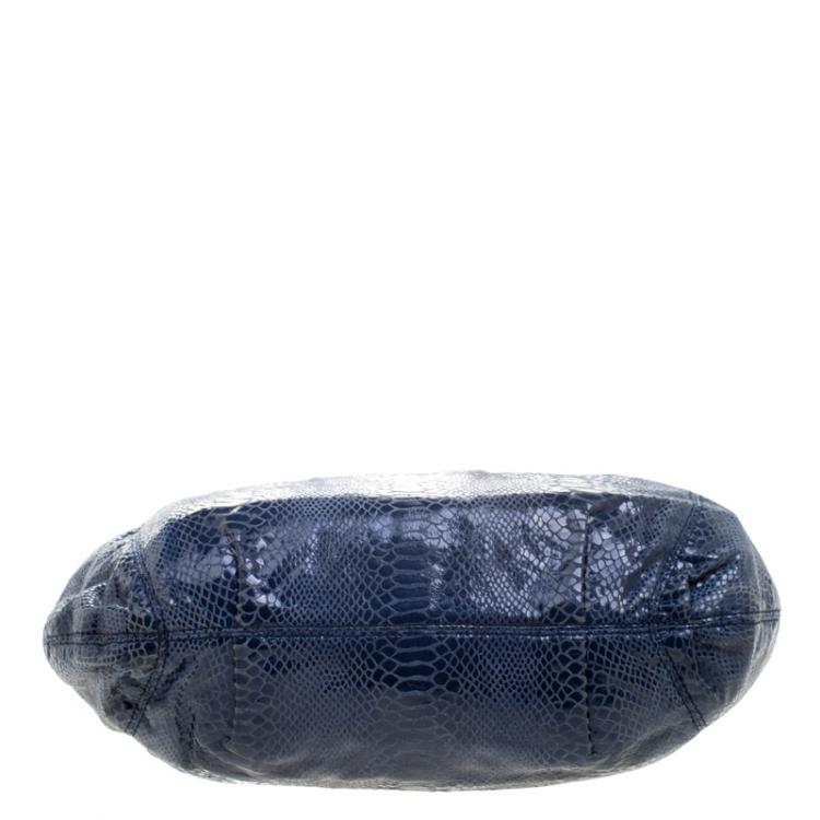 Pre Owned Michael Kors Blue Python Embossed Leather Jet Set Chain Tote