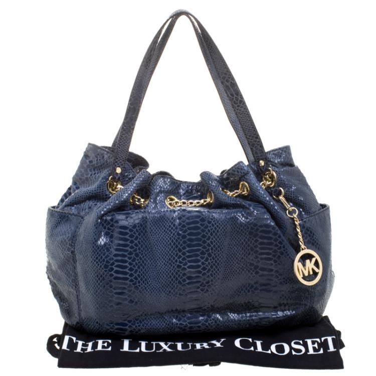 Pre Owned Michael Kors Blue Python Embossed Leather Jet Set Chain Tote