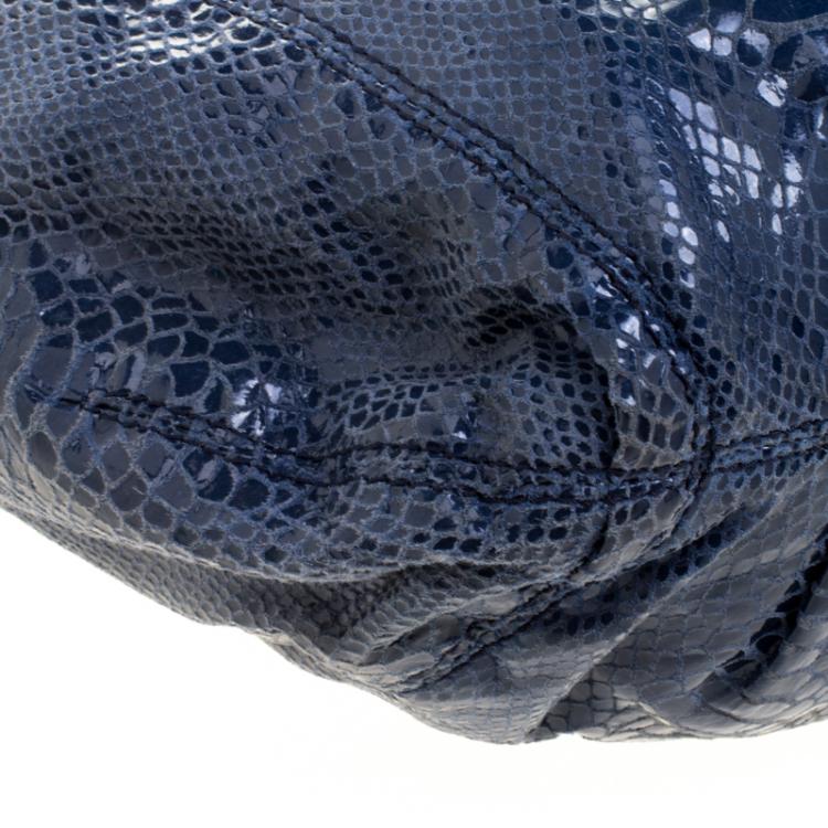 Pre Owned Michael Kors Blue Python Embossed Leather Jet Set Chain Tote