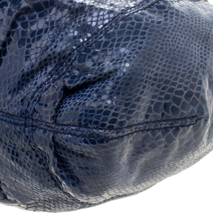 Pre Owned Michael Kors Blue Python Embossed Leather Jet Set Chain Tote