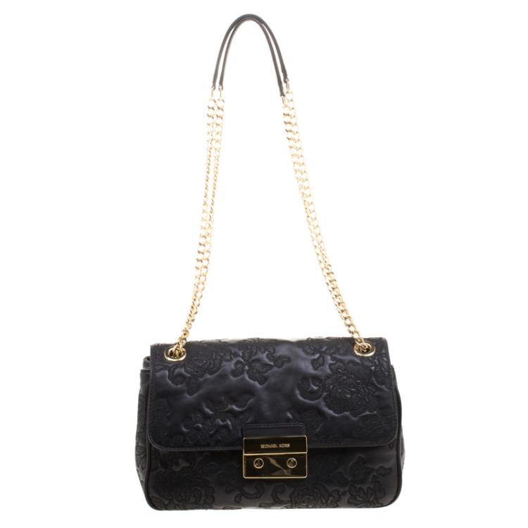 Michael Kors Black Embroidered Lace Leather Sloan Shoulder Bag Michael Kors TLC