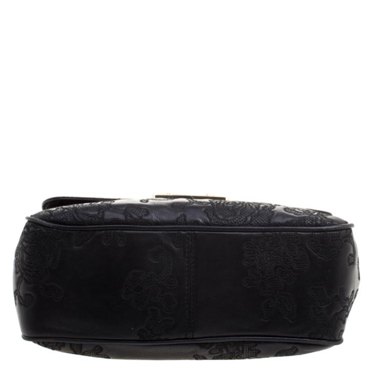 Pre Owned Michael Kors Black Embroidered Lace Leather Sloan Shoulder Bag