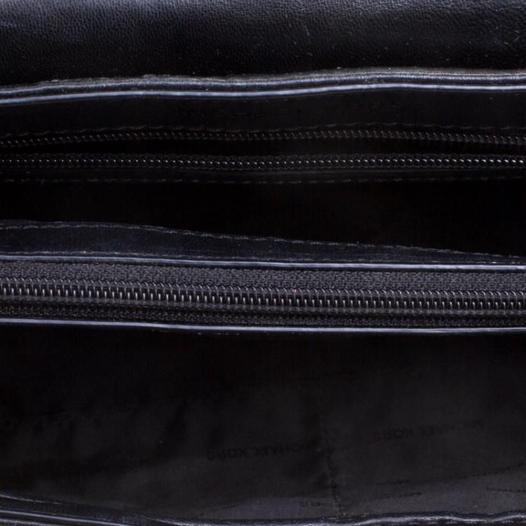 Pre Owned Michael Kors Black Embroidered Lace Leather Sloan Shoulder Bag