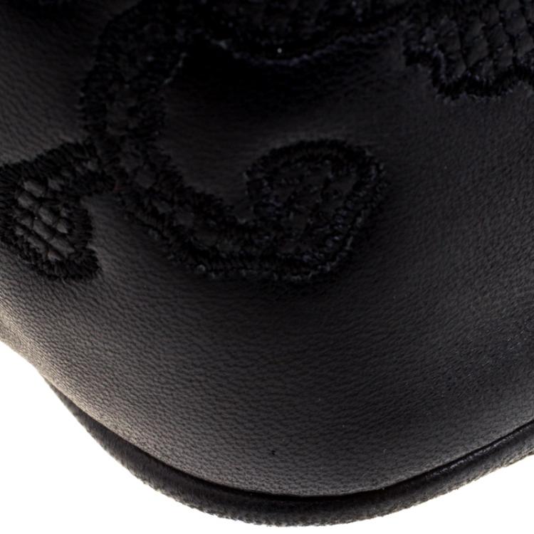 Pre Owned Michael Kors Black Embroidered Lace Leather Sloan Shoulder Bag