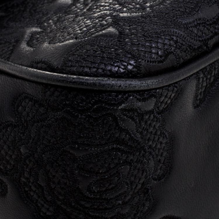 Pre Owned Michael Kors Black Embroidered Lace Leather Sloan Shoulder Bag