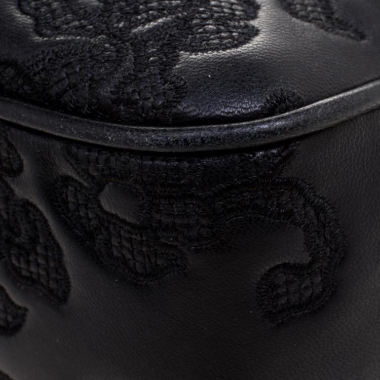 Pre Owned Michael Kors Black Embroidered Lace Leather Sloan Shoulder Bag