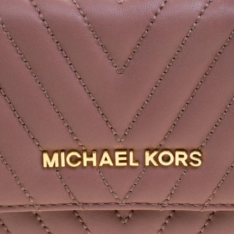 Pre Owned Michael Kors Dark Beige Quilted Leather WOC Wallet