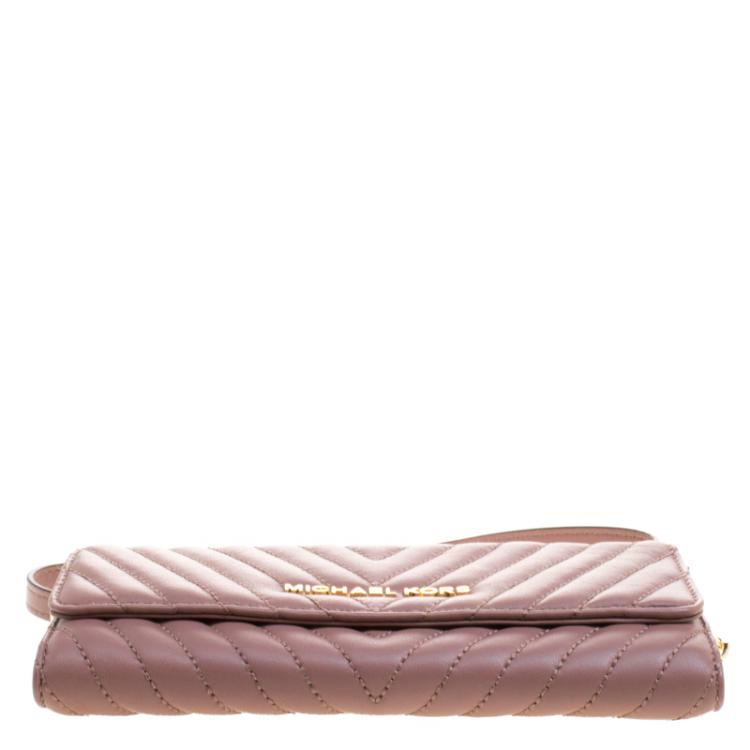 Pre Owned Michael Kors Dark Beige Quilted Leather WOC Wallet