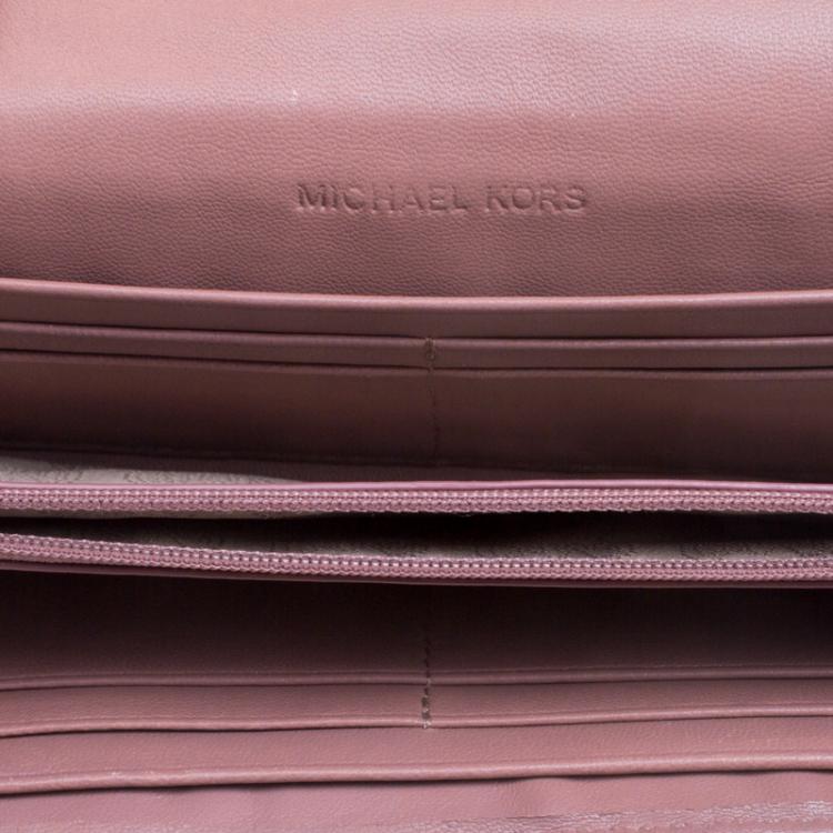 Pre Owned Michael Kors Dark Beige Quilted Leather WOC Wallet