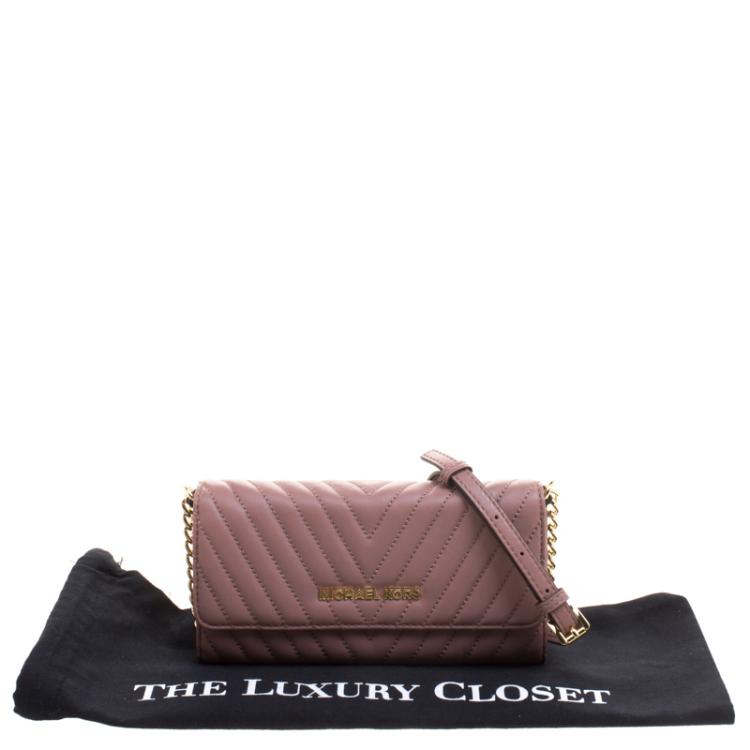 Pre Owned Michael Kors Dark Beige Quilted Leather WOC Wallet