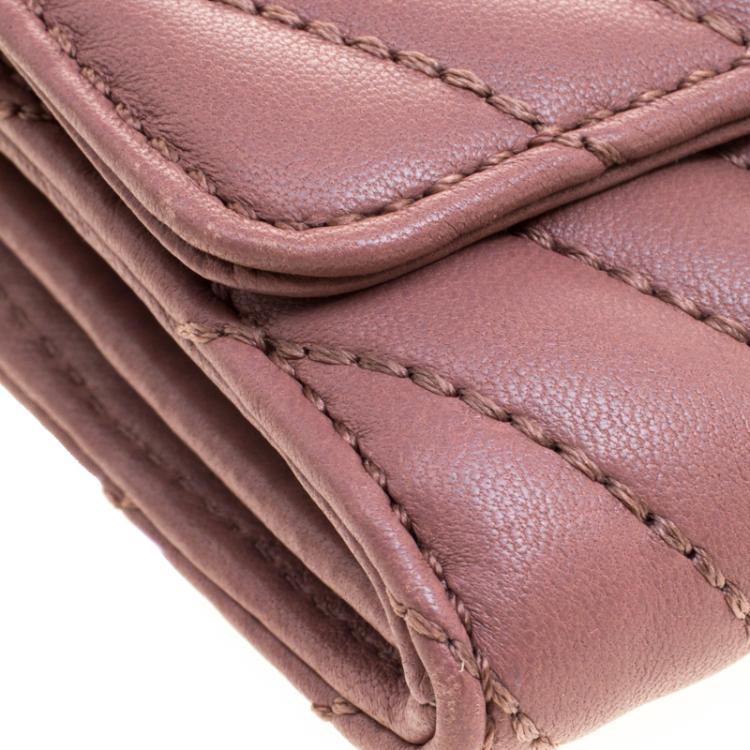 Pre Owned Michael Kors Dark Beige Quilted Leather WOC Wallet