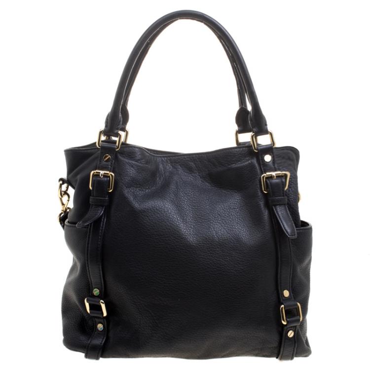 Pre Owned Michael Kors Black Leather Buckle Strap Convertible Tote