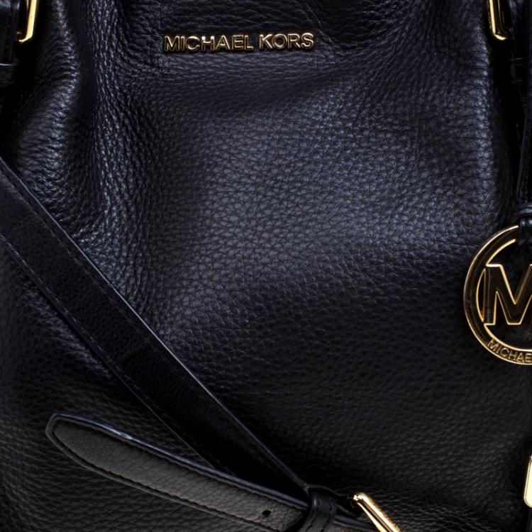 Pre Owned Michael Kors Black Leather Buckle Strap Convertible Tote