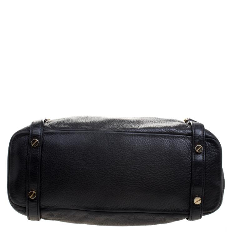 Pre Owned Michael Kors Black Leather Buckle Strap Convertible Tote