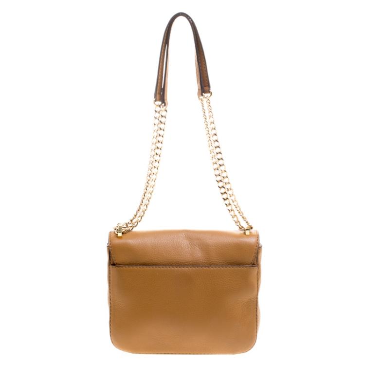 Pre Owned Michael Kors Brown Leather Flap Shoulder Bag