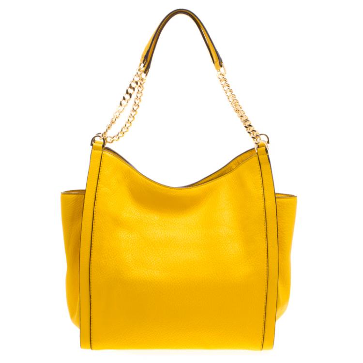Pre Owned Michael Kors Yellow Leather Newbury Chain Tote