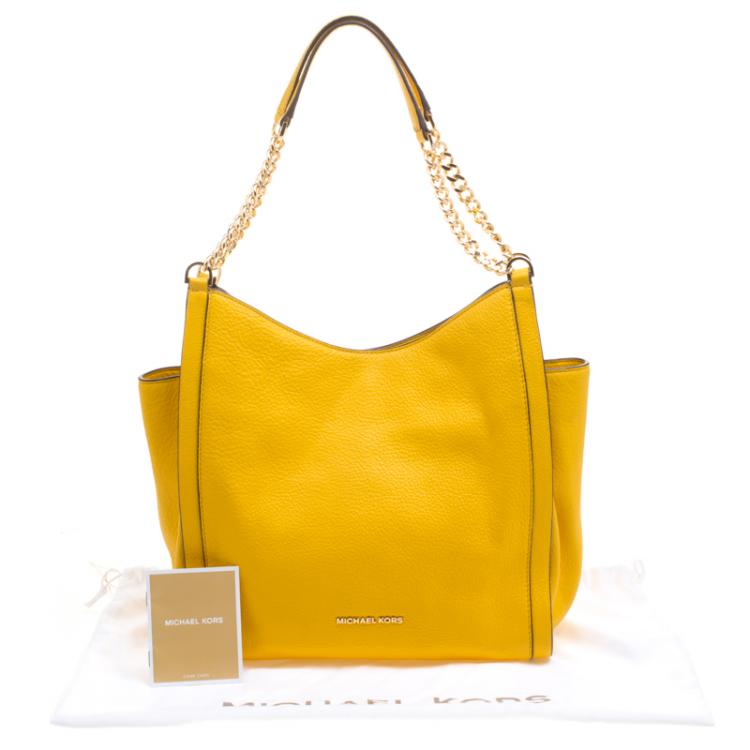 Pre Owned Michael Kors Yellow Leather Newbury Chain Tote