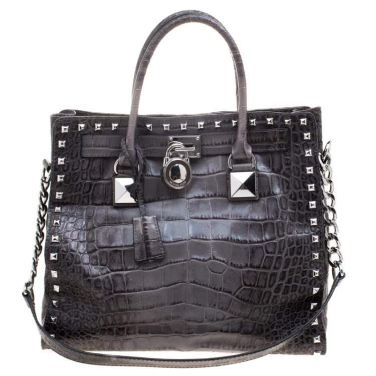 Michael Michael Kors Grey Croc Embossed Leather Large Hamilton North South Tote