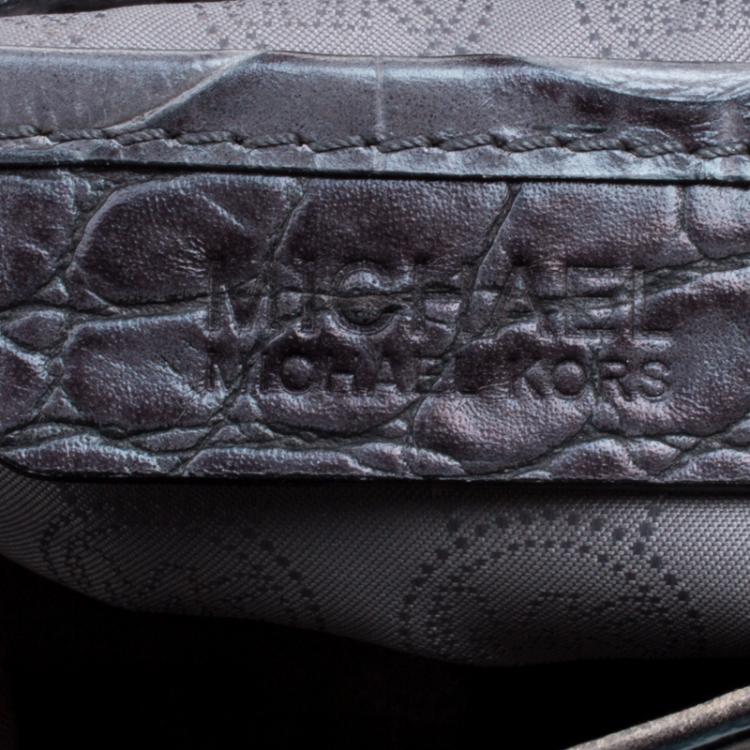 Pre Owned Michael Kors Grey Croc Embossed Leather Studded Hamilton Tote