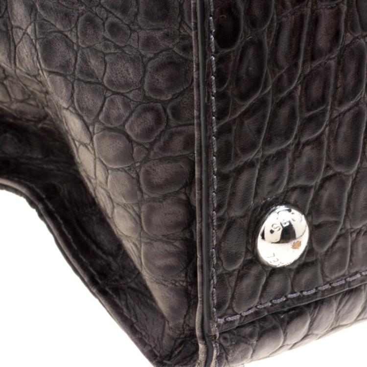 Pre Owned Michael Kors Grey Croc Embossed Leather Studded Hamilton Tote