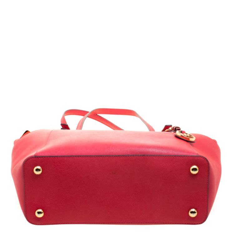 Pre Owned Michael Kors Red Saffiano Leather Large Top Zip Jet Set Tote
