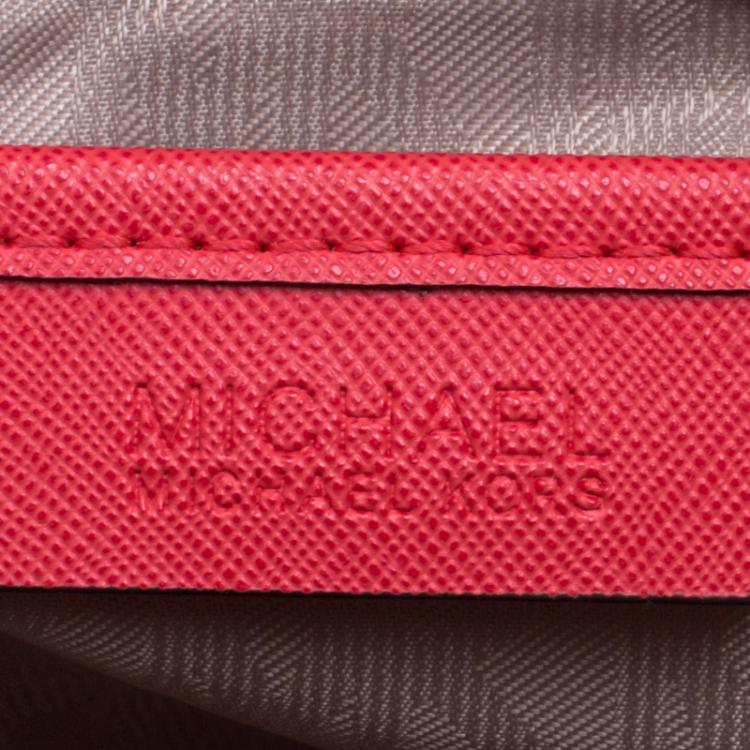 Pre Owned Michael Kors Red Saffiano Leather Large Top Zip Jet Set Tote