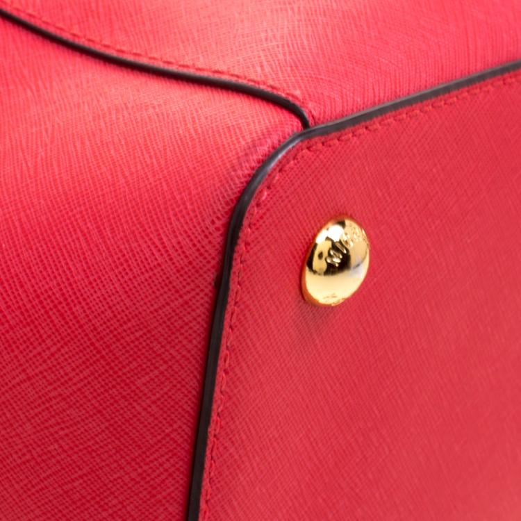 Pre Owned Michael Kors Red Saffiano Leather Large Top Zip Jet Set Tote