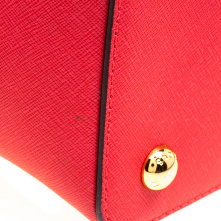 Pre Owned Michael Kors Red Saffiano Leather Large Top Zip Jet Set Tote