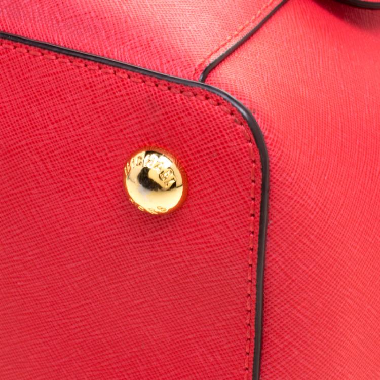 Pre Owned Michael Kors Red Saffiano Leather Large Top Zip Jet Set Tote