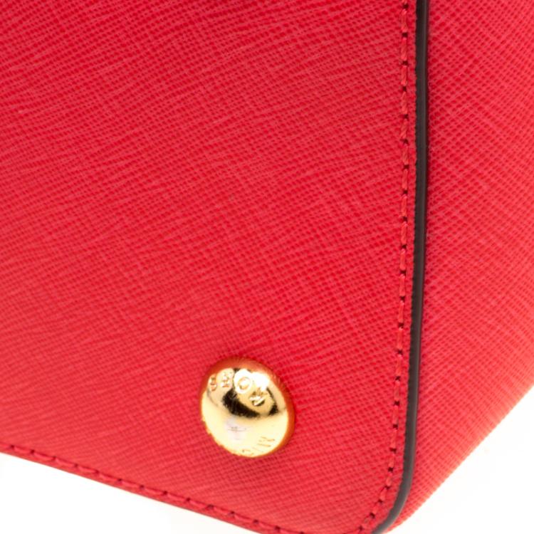 Pre Owned Michael Kors Red Saffiano Leather Large Top Zip Jet Set Tote